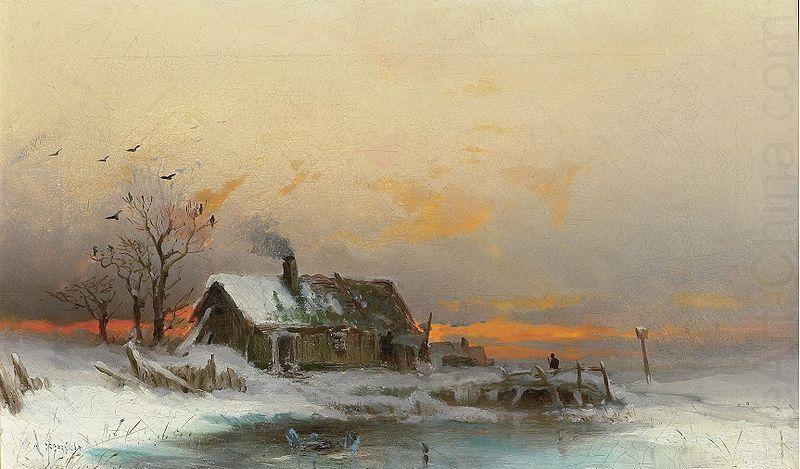 Winter picture with cabin at a river, wilhelm von gegerfelt